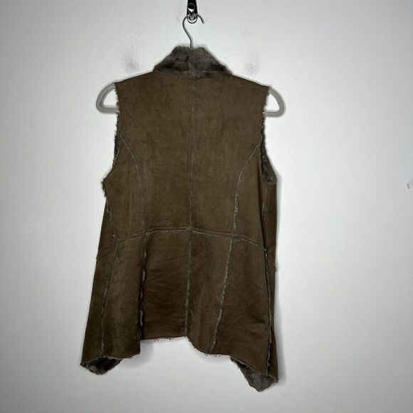 One The Land Vest Womens Medium Faux Fur Lined Faux Suede Brown Casual Boho Open - Picture 10 of 12